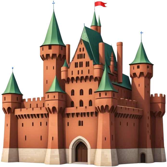 Cinematic Realistic Malbork Castle Landmark Emoji, depicted as an imposing medieval fortress rendered with rich detail and dramatic, historic lighting. emoji