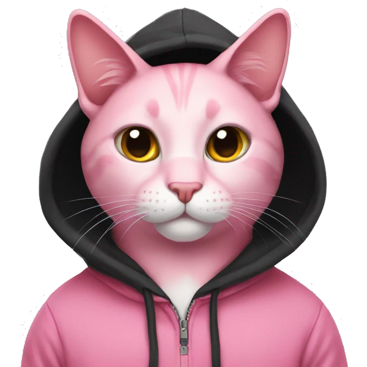 Pink cat with a black hoodie emoji