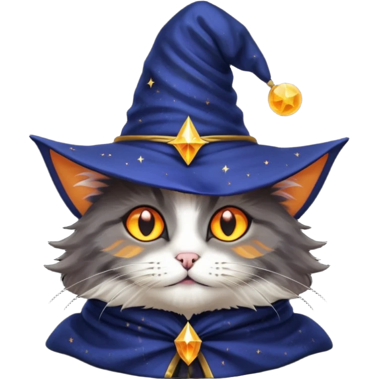 black wizard cat with a pointy starry wizard hat emoji