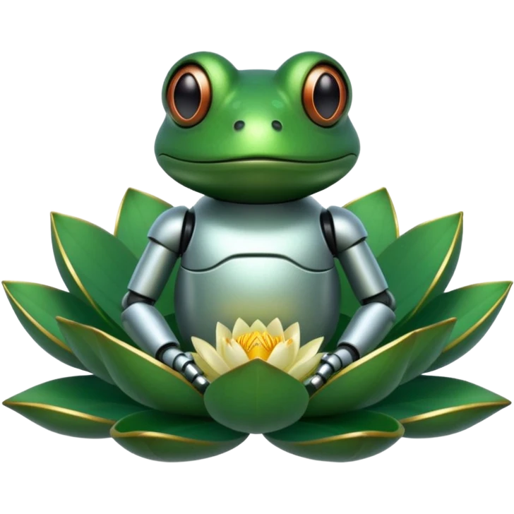 robot frog on lotus emoji
