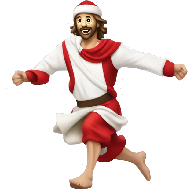skipping sprint Jesus santa costume emoji