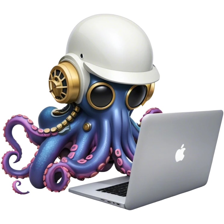github Octopus wearing a daft punk helmet and writing code on a laptop emoji