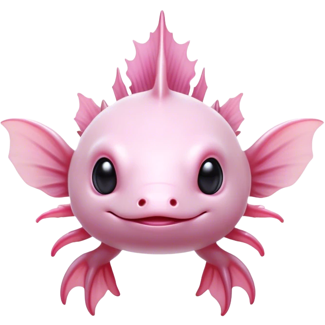 Cinematic Noble Axolotl Portrait Emoji, Poised and regal, with a slender, graceful build and smooth, pale pink skin adorned with feathery external gills, deep-set soulful dark eyes, Simplified yet sharp and sophisticated features, highly detailed, glowing with a soft, ethereal glow, high shine, intelligent and enigmatic, stylized with an air of aquatic elegance, focused and attentive, soft glowing outline, capturing the essence of a watchful and mystical creature, so majestic it feels as though it could glide out of the screen with effortless authority! emoji