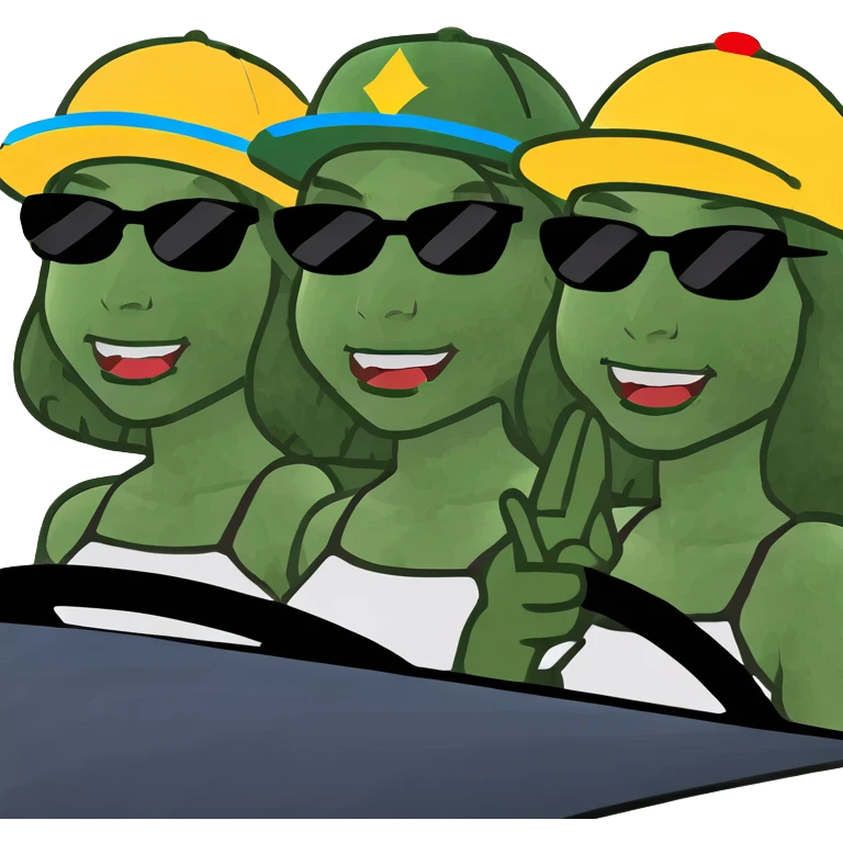 3 dark haired girls singing in a car emoji