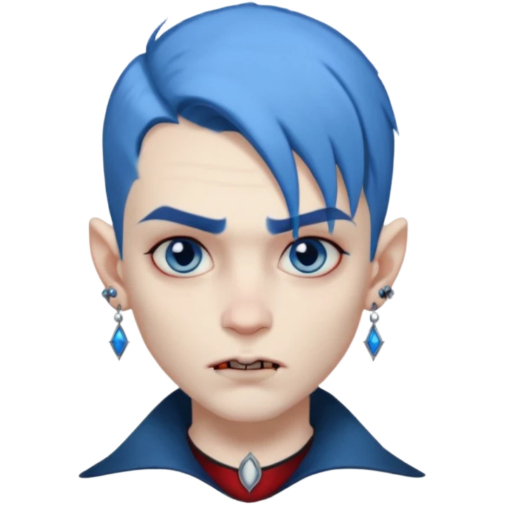 boy wampire with blue hair and face tattooed and extra big earing emoji