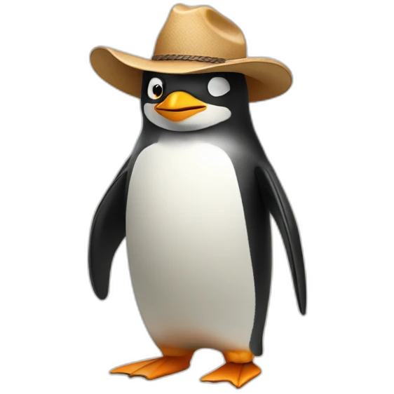 surfing penguin in cowboy hat emoji