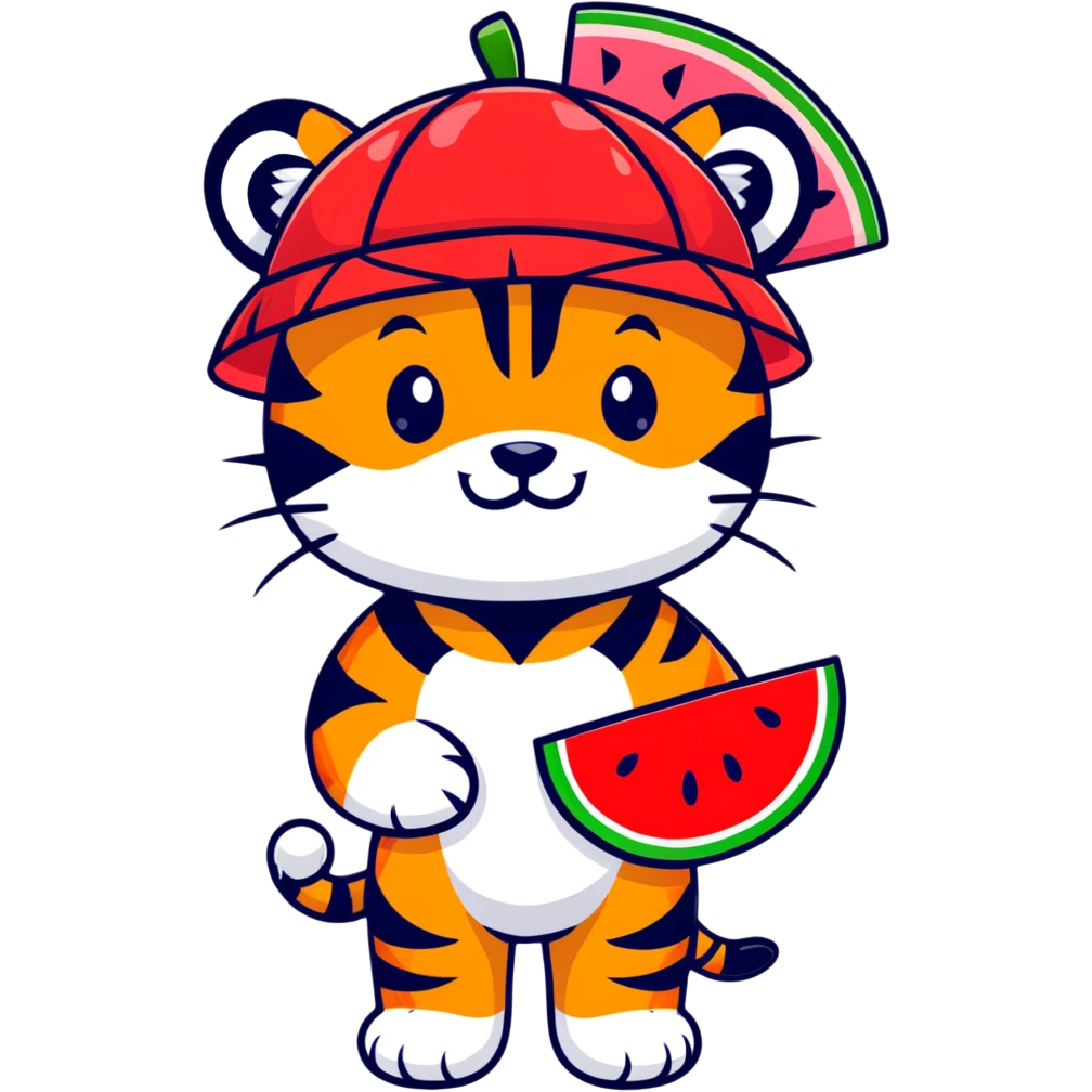 tiger cub with watermelon hat emoji