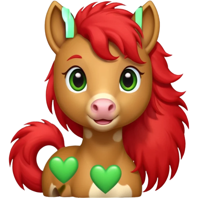 light brown pony with green eyes in love surrounded by red hearts emoji