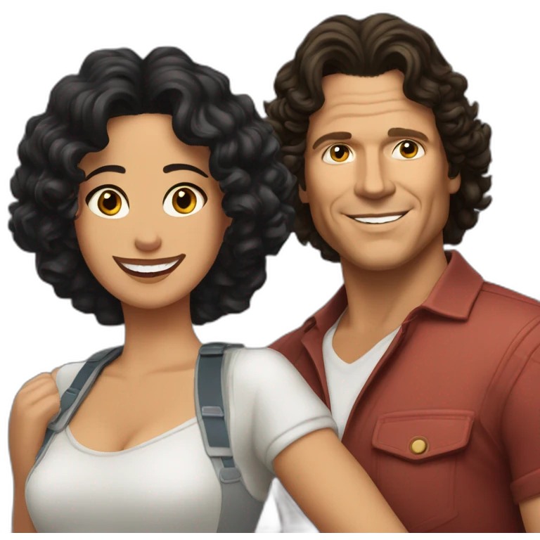 Carlos Vives with Colombian woman of 30's with short curly black hair emoji