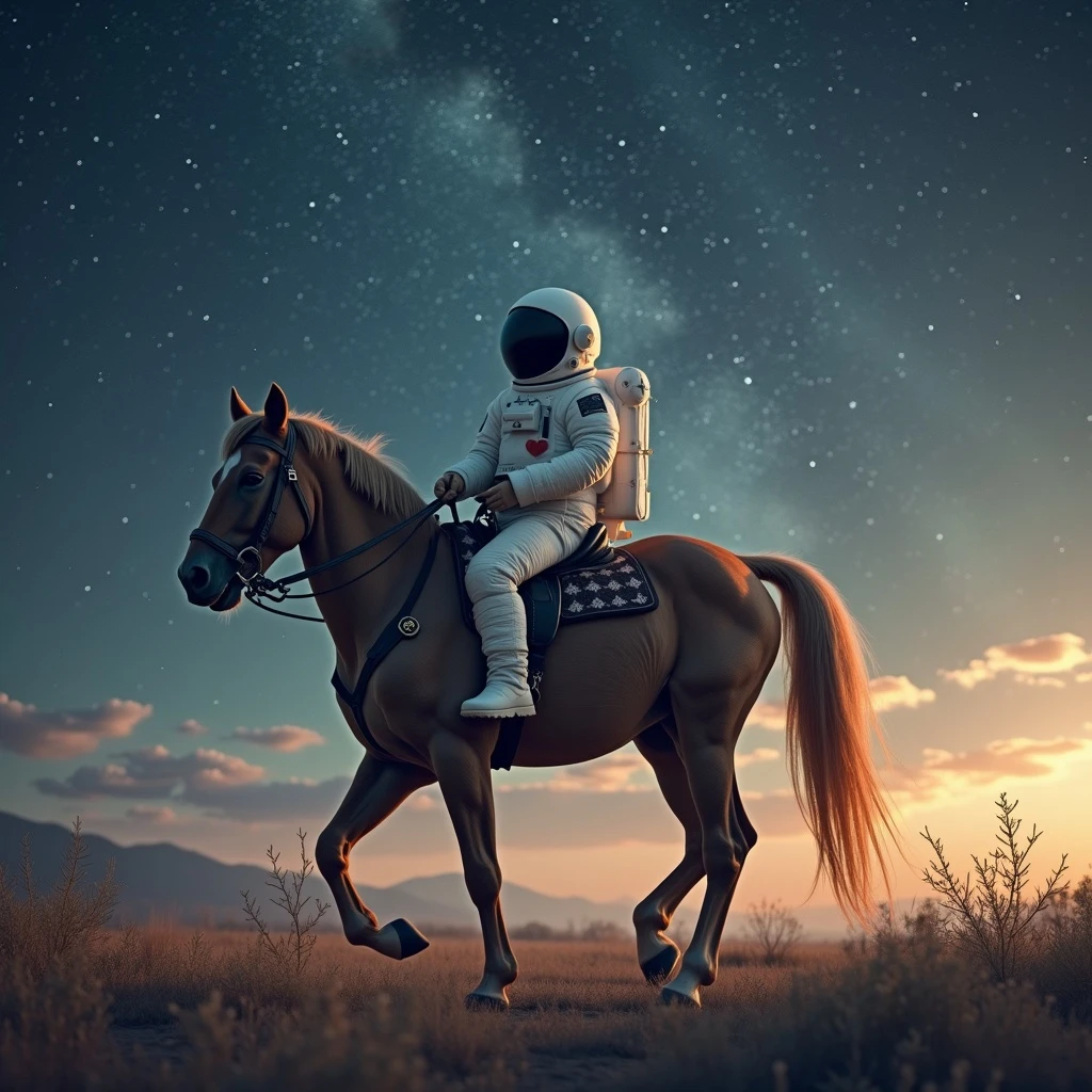 astronaut on horseback with stars in background emoji
