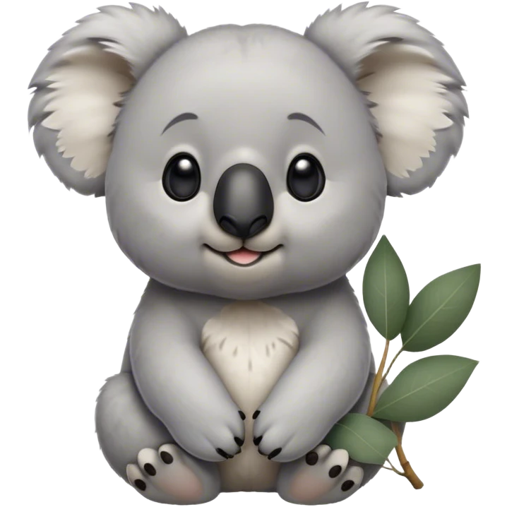 Cinematic Noble Koala Portrait Emoji, Poised and regal, with a stocky, cuddly build and a plush, well-groomed grey fur, large round ears and a distinctive big black nose, deep-set soulful dark eyes, Simplified yet sharp and sophisticated features, highly detailed, glowing with a soft, dignified glow, high shine, intelligent and gentle, stylized with an air of eucalyptus elegance, focused and attentive, soft glowing outline, capturing the essence of a watchful and confident marsupial, so majestic it feels as though it could climb out of the screen with effortless authority! emoji