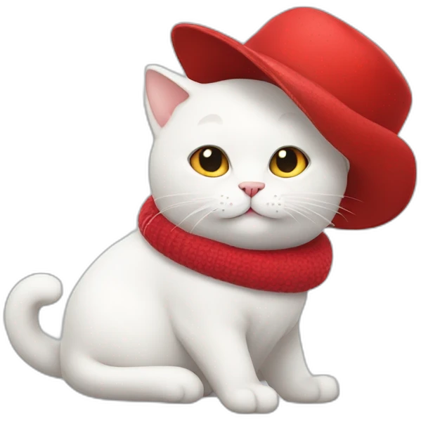 white cat with red hat emoji