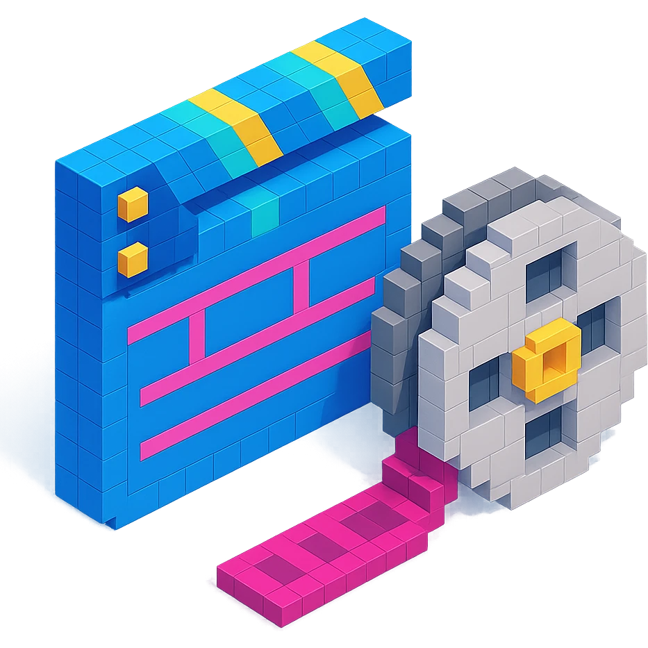 movie clapperboard with film reel, isometric view emoji