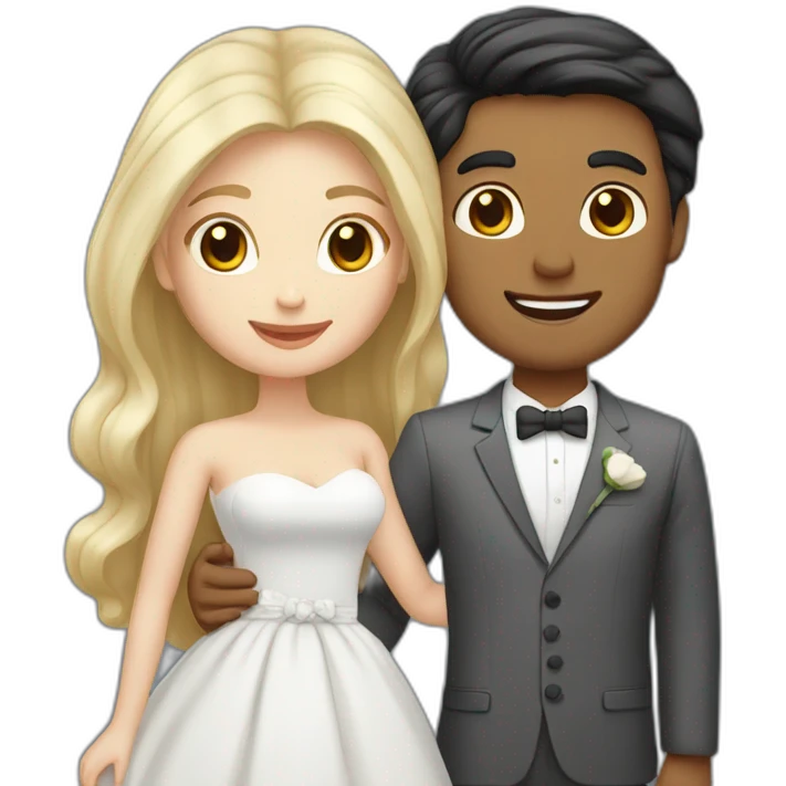 blond man, black hair white skin woman, marriage and holding gray cat emoji