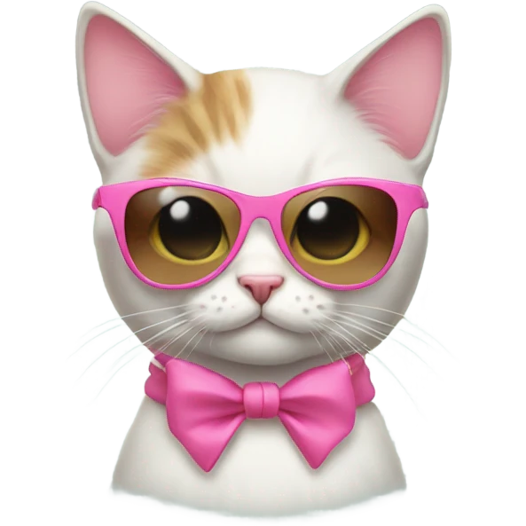 Cat with sunglasses and pink bowknot emoji