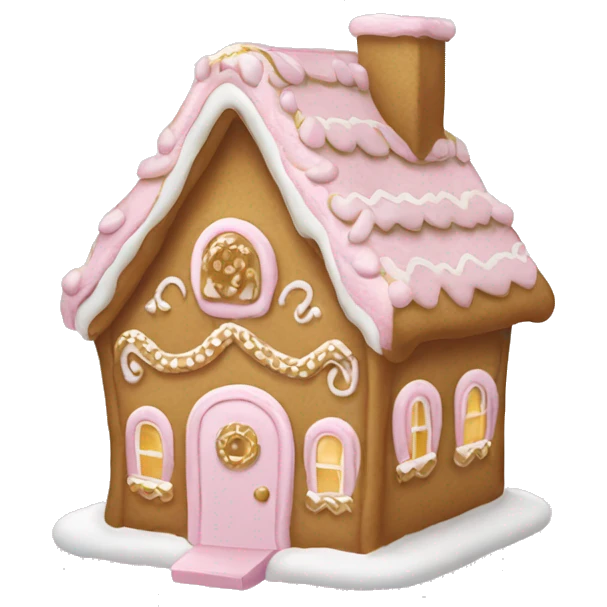 light pink and gold and white gingerbread house emoji