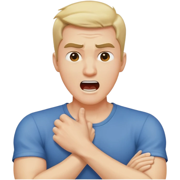 Arms crossed holding neck yelling guy emoji