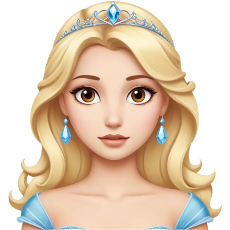 blonde model with brown eyes, luxury makeup, disney princess emoji