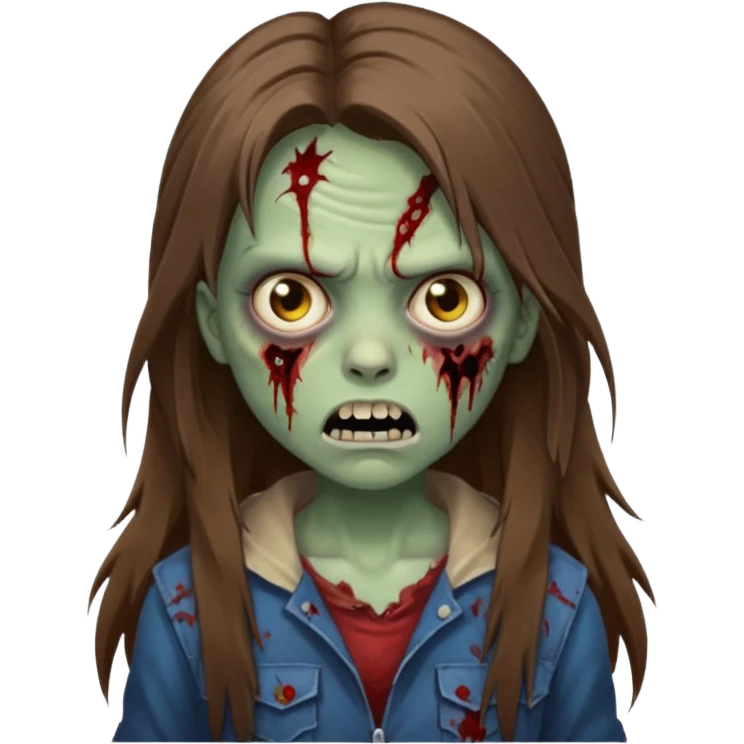 Girl zombie with brown long hair with teeth and serious face iPhone emoji emoji