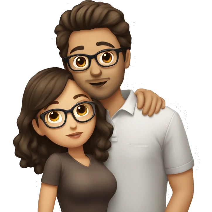 girl with short brown hair and glasses kissing man with dark brown hair and glasses emoji