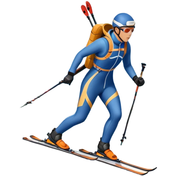 An icon featuring a biathlete skiing along a winding trail with a rifle on their back, surrounded by a beautiful snowy landscape with mountains and pine trees. A target range appears in the distance. Transparent background highlights the blend of endurance, precision, and winter beauty. emoji
