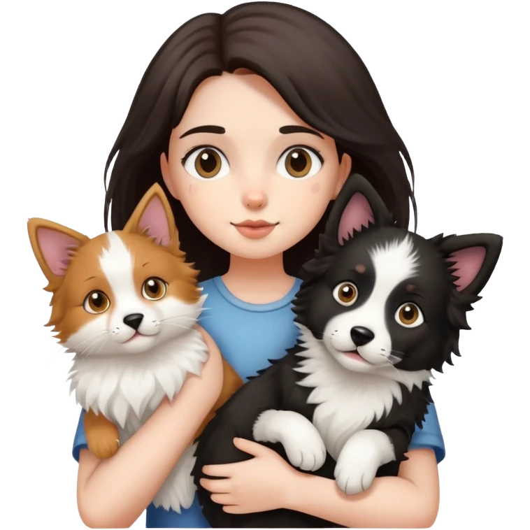 Girl holding a cat and a Border collie dog emoji
