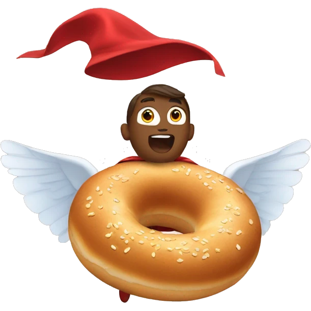 flying bagel wearing a red cape emoji