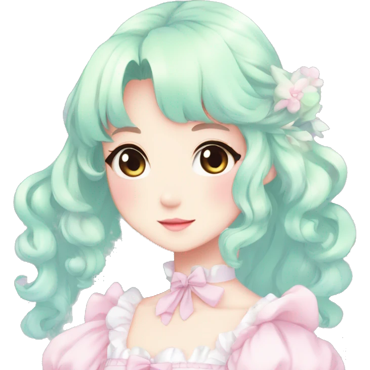 Gorgeous pastel anime style lady with blushing face and a dress cottagecore fairycore  Kawaii anime colorful pearly romantic simplistic aesthetic trending style emoji
