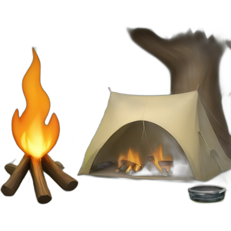 Camp tent and fireplace under tree emoji