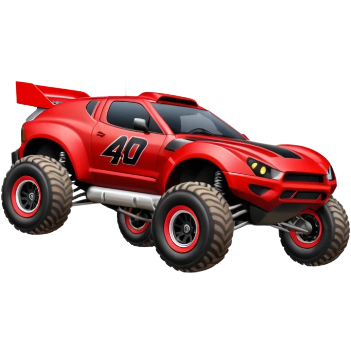 Satan’s Dirty and dented Local Motors Rally Fighter off road race car flying jumping over a dirt ramp (silver wheels) emoji