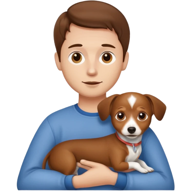 Man with brown hair and white skin carrying a chiweenie emoji
