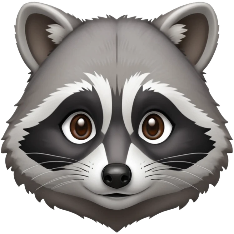 Cinematic-Noble-Raccoon-Portrait-Emoji – Poised and confident, with a sturdy build and a beautifully textured fur of silver-grey accented by dark black facial markings, deep-set, intelligent brown eyes, simplified yet sharp and sophisticated zoom out to show shoulders emoji