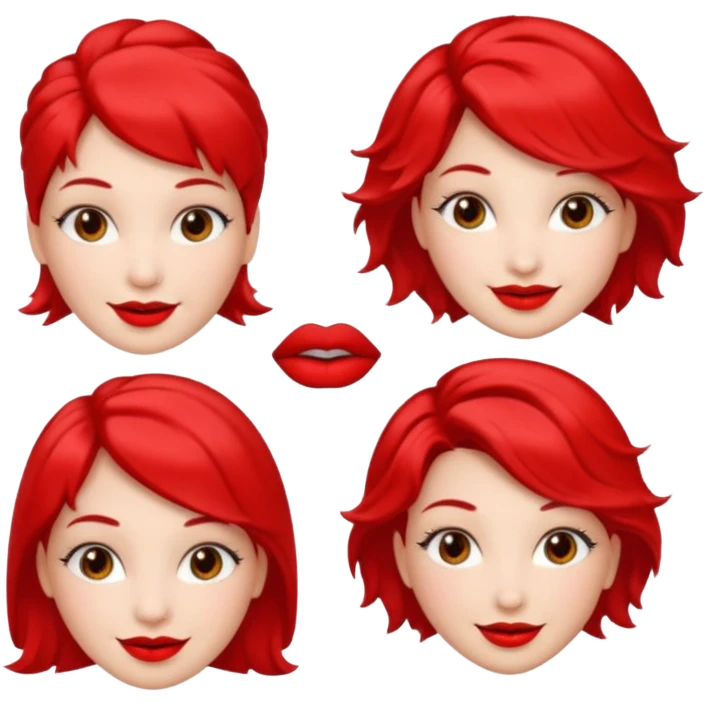 woman red lips, deifferent hair styles. emoji