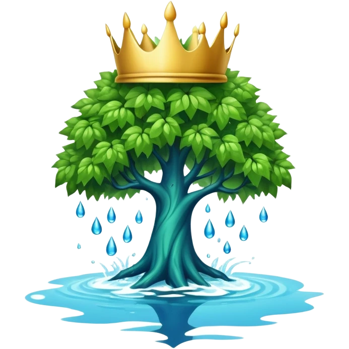 a leafy green tree with its crown bursting into blue water drops, no fire or smoke emoji