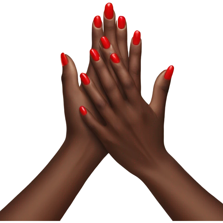 Full one hand manicure hand from profile red nails  emoji