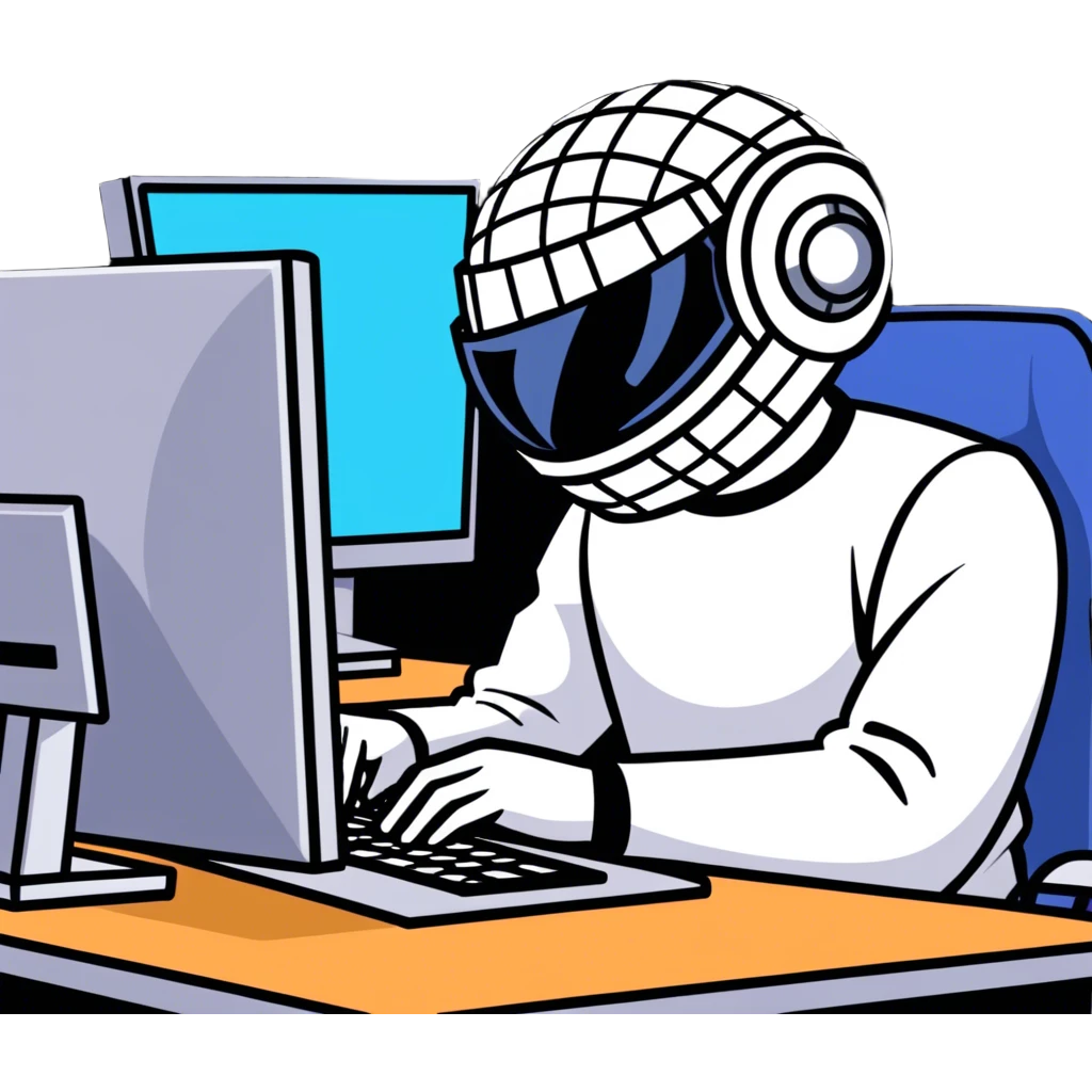 Guy working in office with disco ball helmet  emoji