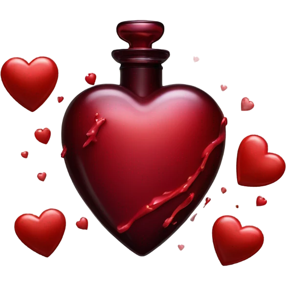 Dark red aesthetic perfume bottle with red bleeding hearts and an ink bottle emoji