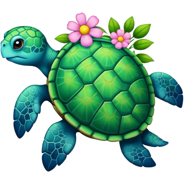 Turtle with flowers cut green blue  emoji