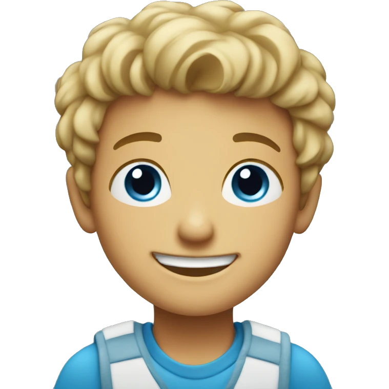 smiling boy indoors on chair blue eyes emoji
