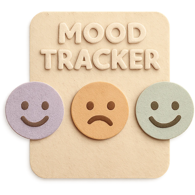 soft pastel mood tracker with rounded corners and round smiley faces, paper craft style, soft pastel colors emoji
