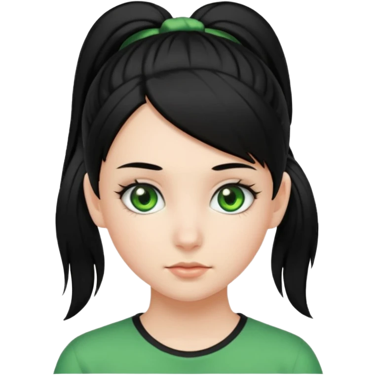 teenage girl with green eyes and black hair, ponytail hairstyle emoji