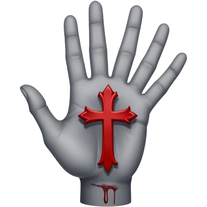 bloody grey hand with upside down satanic cross on the palm  emoji