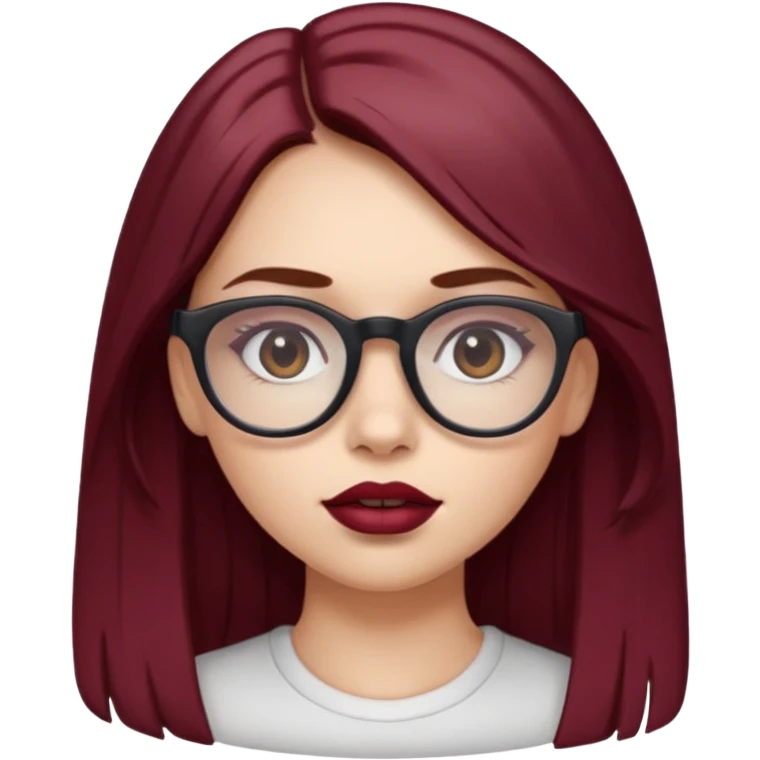 white-skinned girl with long brown hair with maroon highlights under hair, brown glasses, brown lipstick emoji