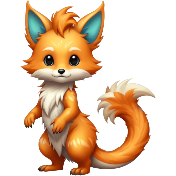 Cool hot handsome attractive chibi shiny beautiful pretty esoteric aesthetic randomly-colored furry anthropomorphic fantasy-Vernid-creature by LiLaiRa with a long tufted tail with edgy markings (full body) emoji