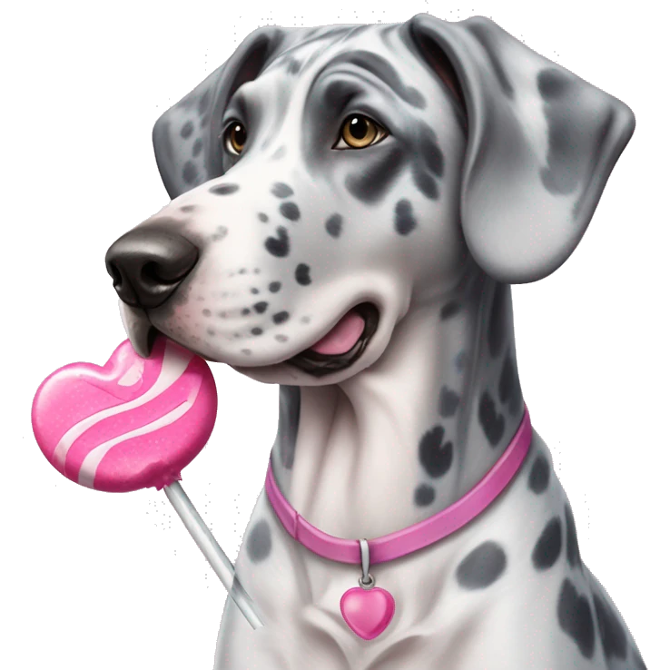 Blue Merle Great Dane holding pink lollipop emoji