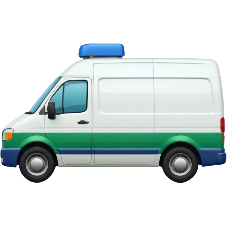 a white modern delivery van with green and dark blue color on the side.  emoji
