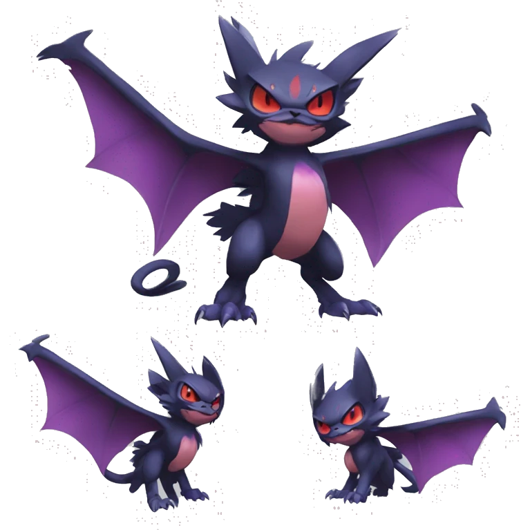 Edgy Cool Kawaii Litten-Noivern-Noibat-Absol-Pokémon Full Body emoji