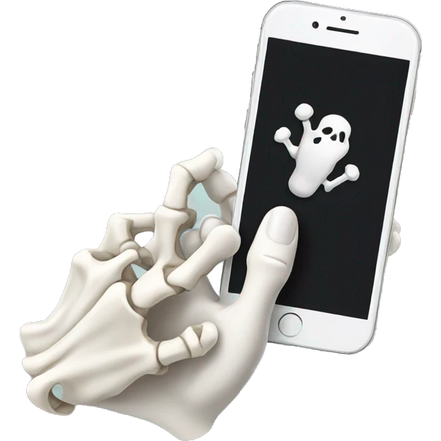 bone hand holding a mobile phone emoji