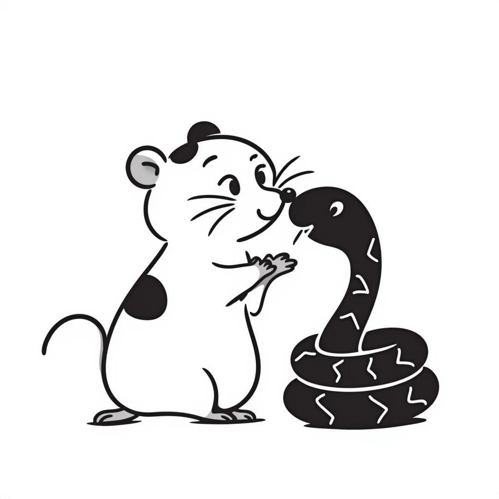 hamster kissing a snake, hand drawn doodle style emoji