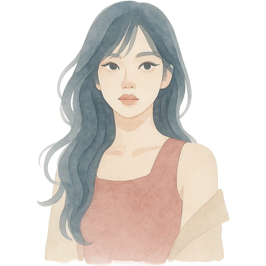 K-pop idol inspired by Blackpink, flowing hair, expressive eyes, chic clothing, watercolor art style emoji